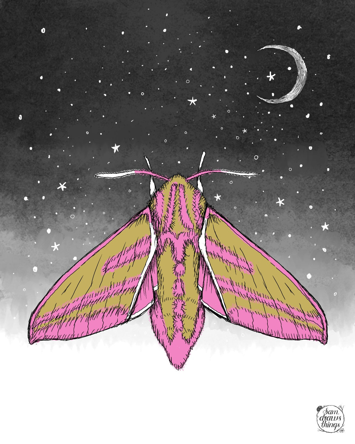 A drawing of a month by green witch Sam Goodlet