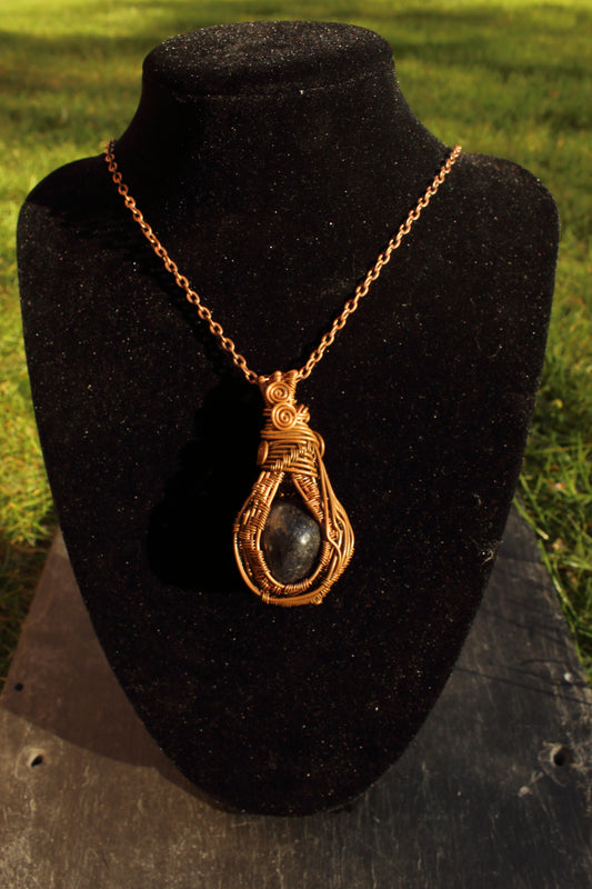 Black Sapphire copper pendant