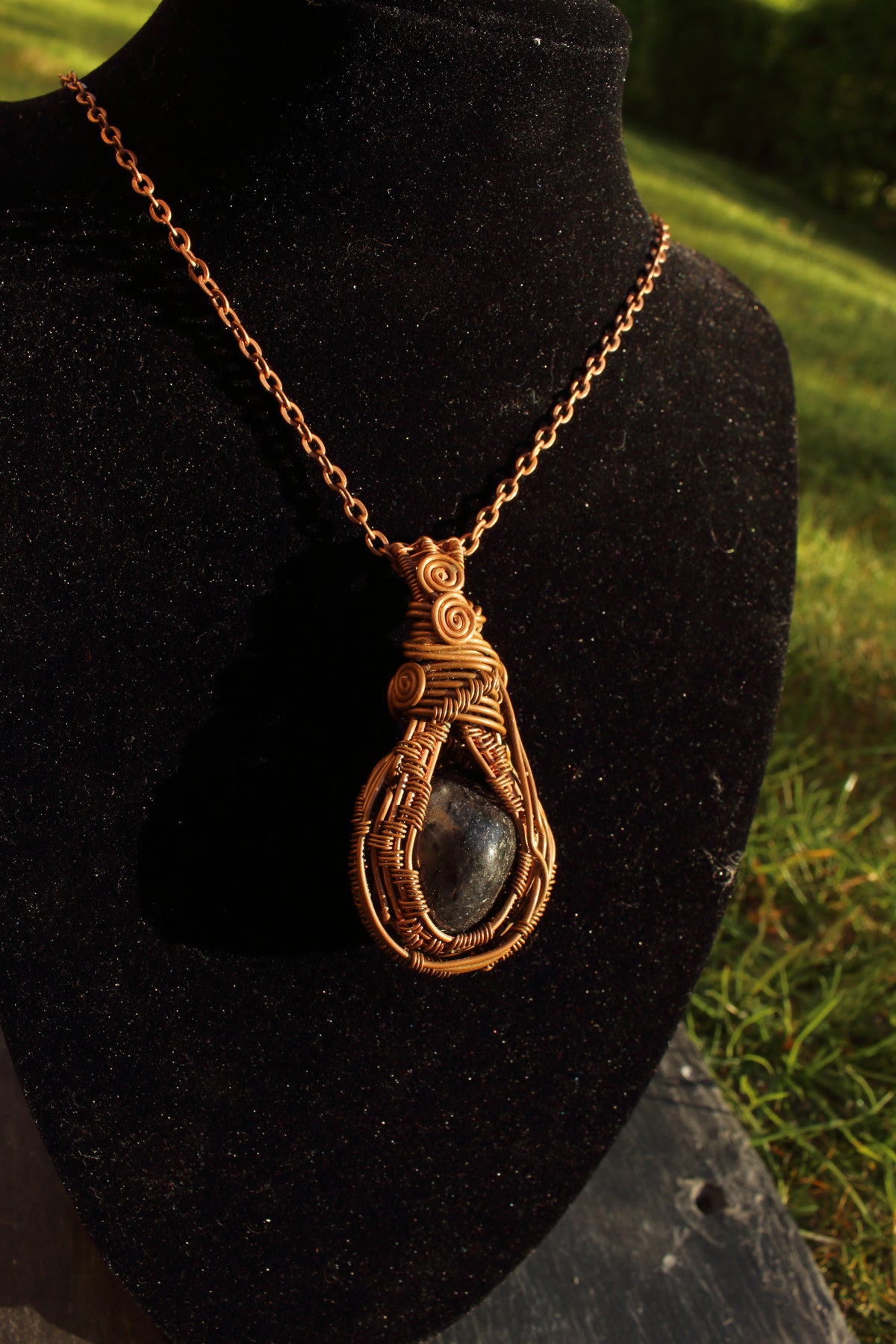 Black Sapphire copper pendant