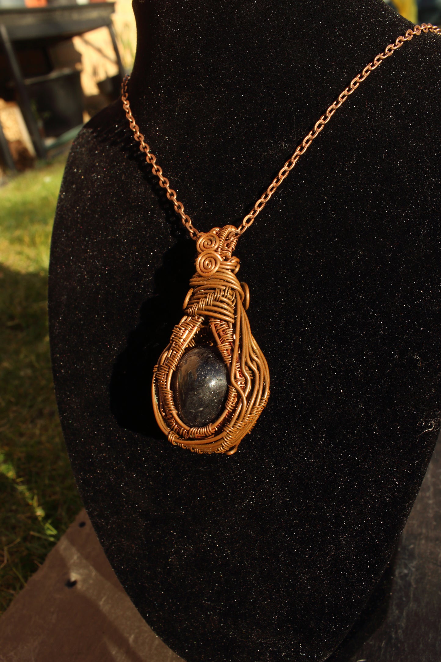 Black Sapphire copper pendant