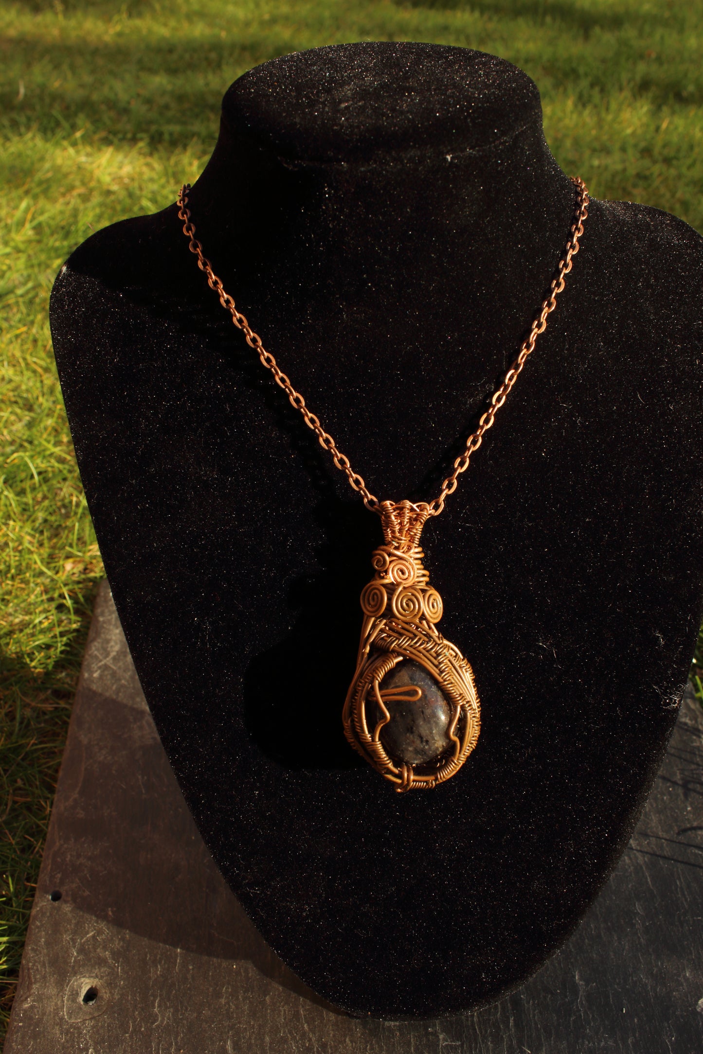 Black Sapphire copper pendant