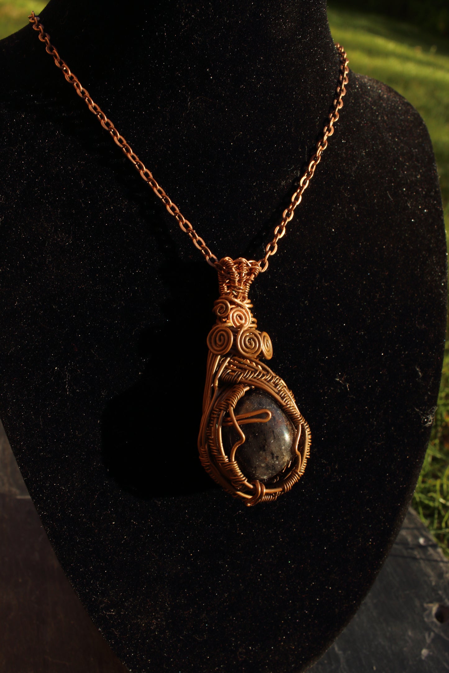 Black Sapphire copper pendant