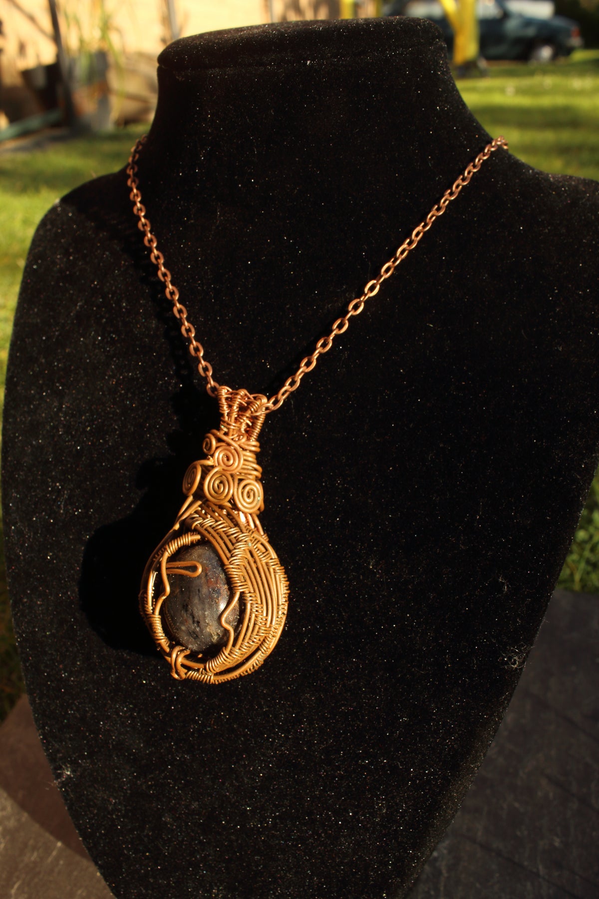Black Sapphire copper pendant