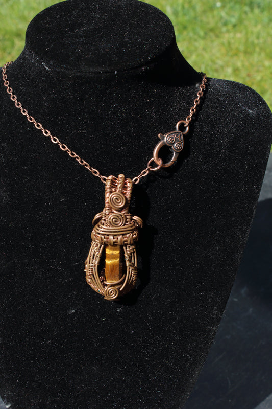 Tiger's Eye caged pillar pendant