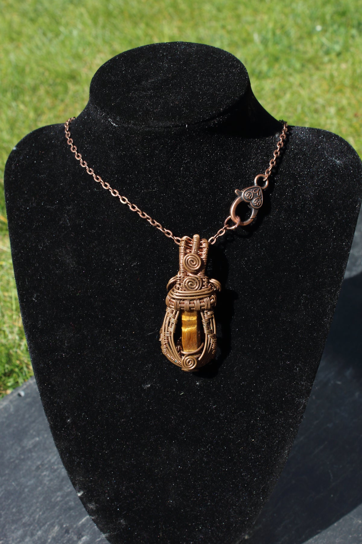 Tiger's Eye caged pillar pendant
