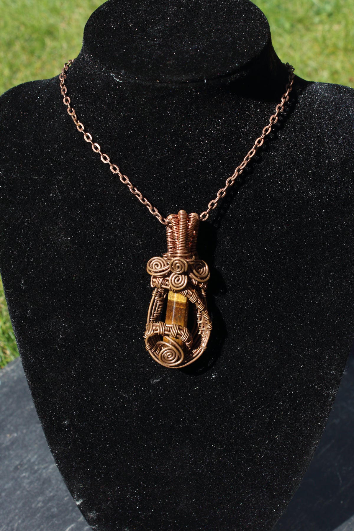 Tiger's Eye caged pillar pendant