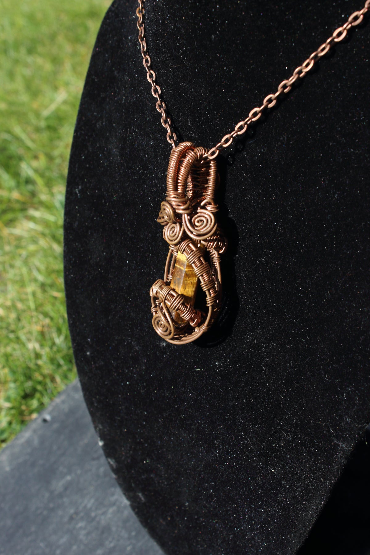 Tiger's Eye caged pillar pendant