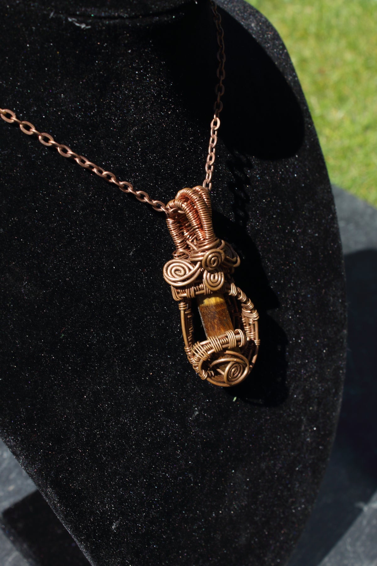Tiger's Eye caged pillar pendant