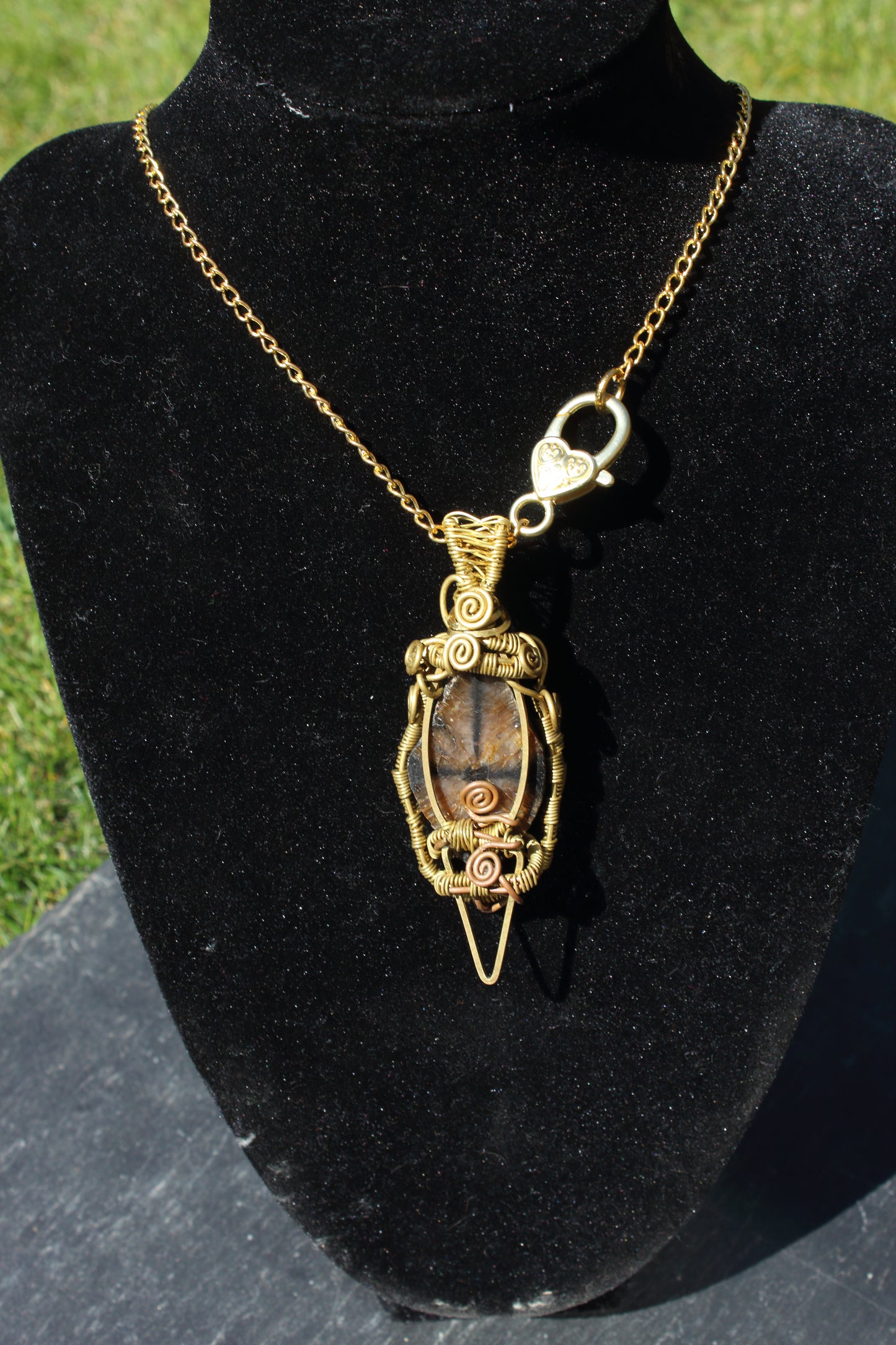 Chiastolite Brass necklace