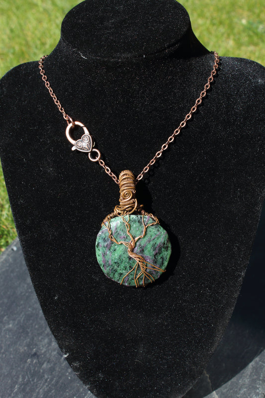 Ruby Zoisite Tree Amulet