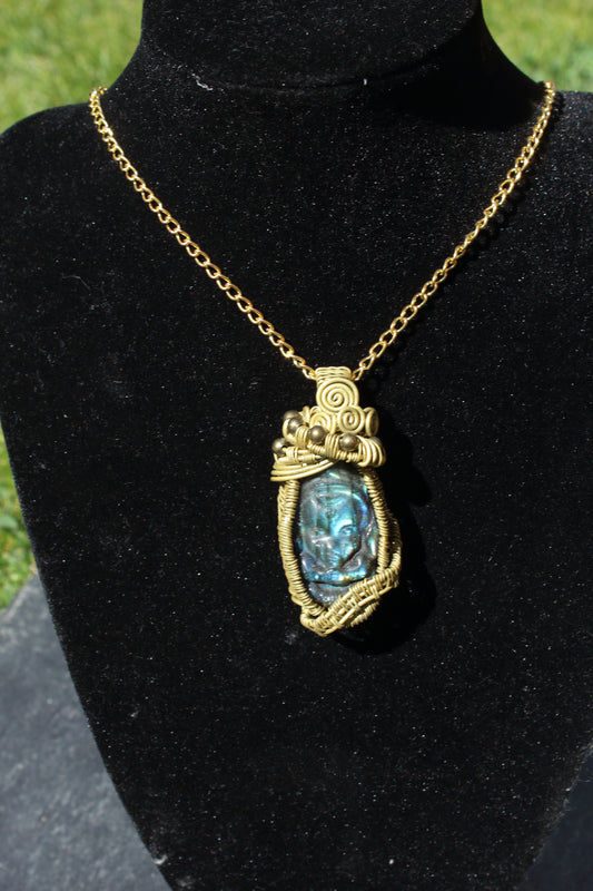 Labradorite carved Buddha Pendant