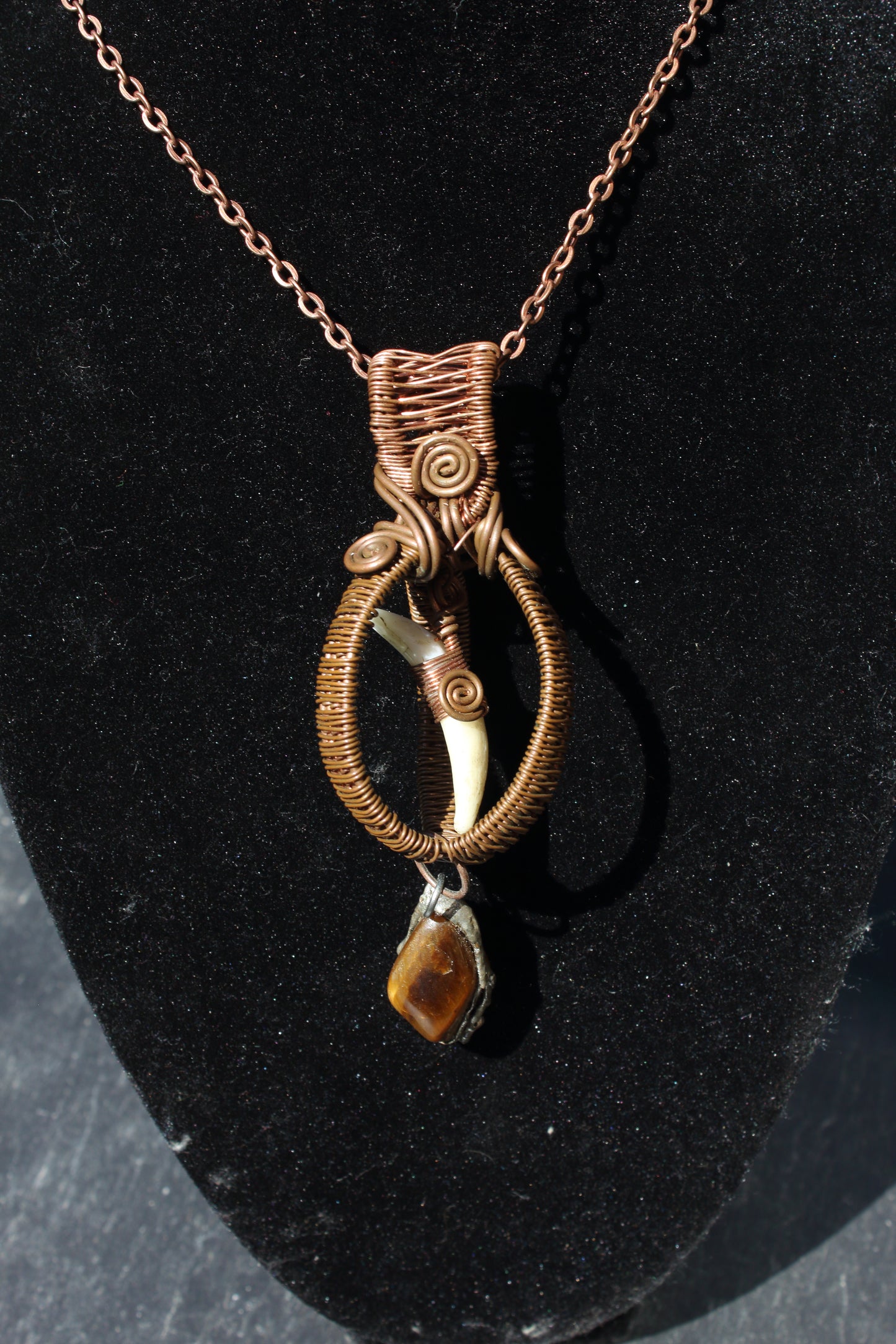 Caged Foxtooth and Tiger's Eye Pendant