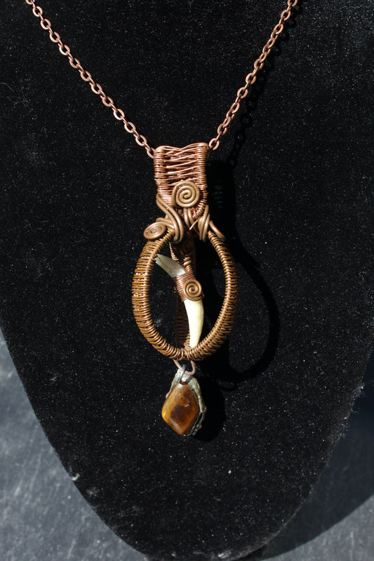 Caged Foxtooth and Tiger's Eye Pendant
