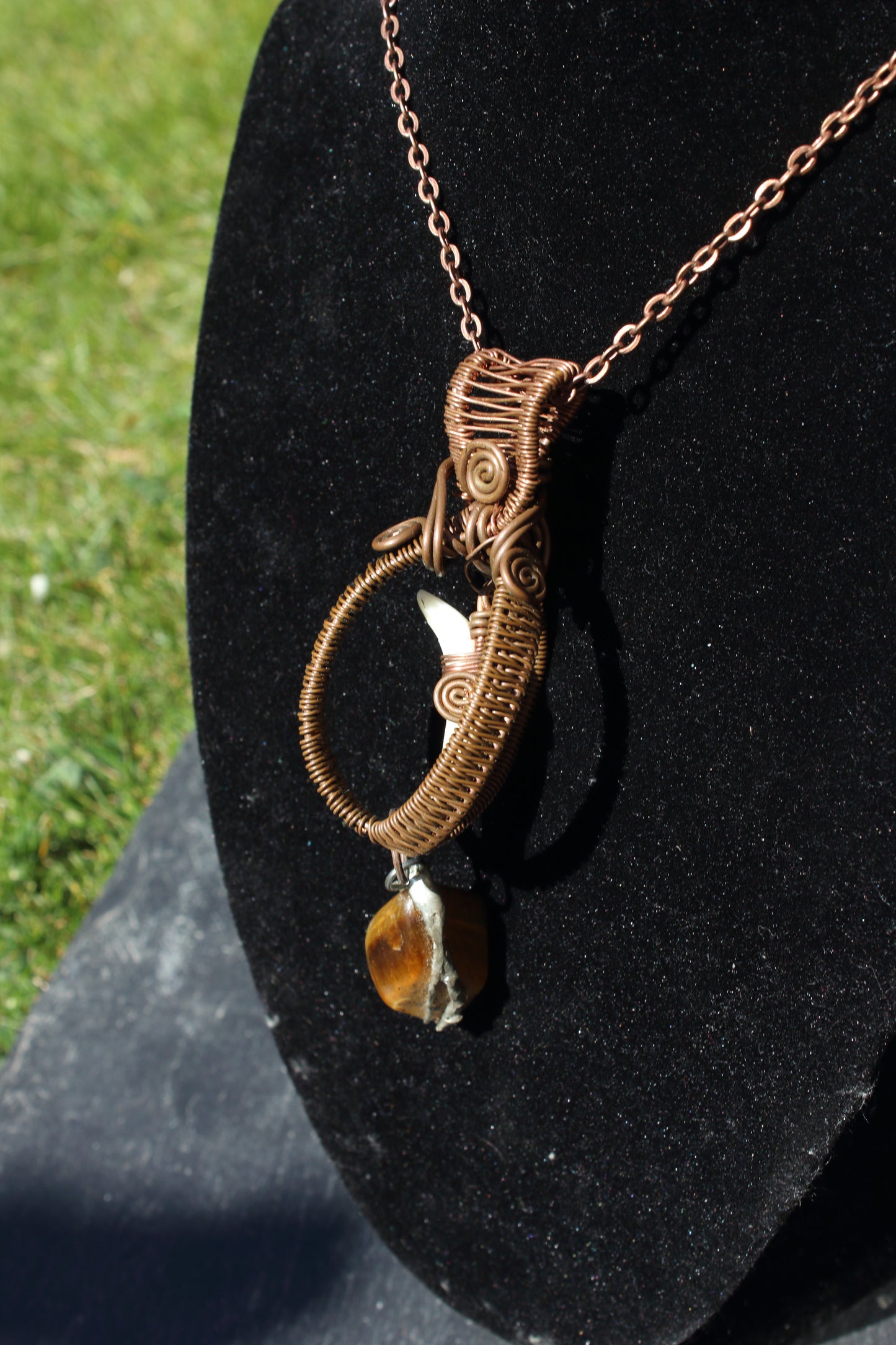 Caged Foxtooth and Tiger's Eye Pendant
