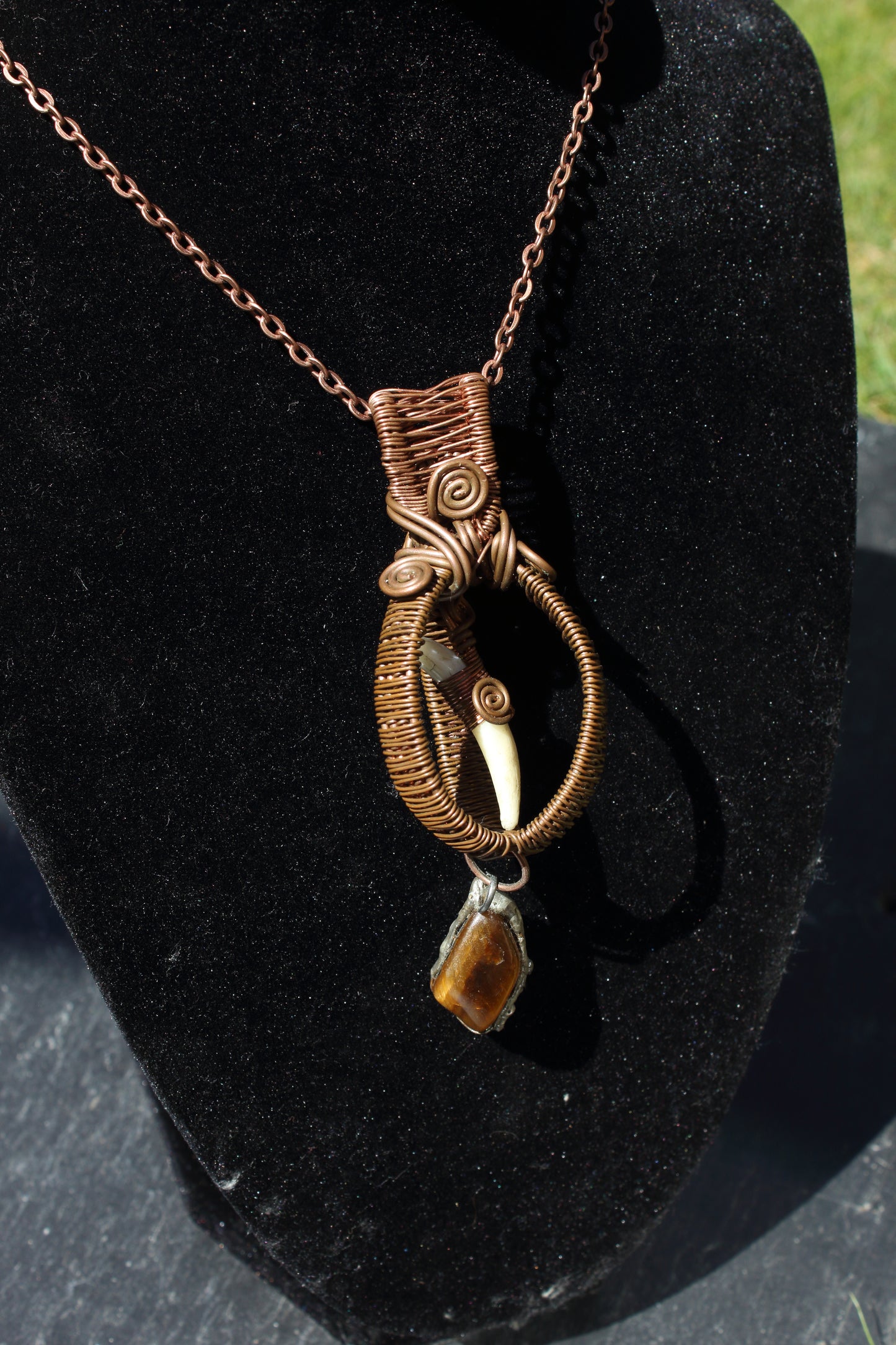 Caged Foxtooth and Tiger's Eye Pendant