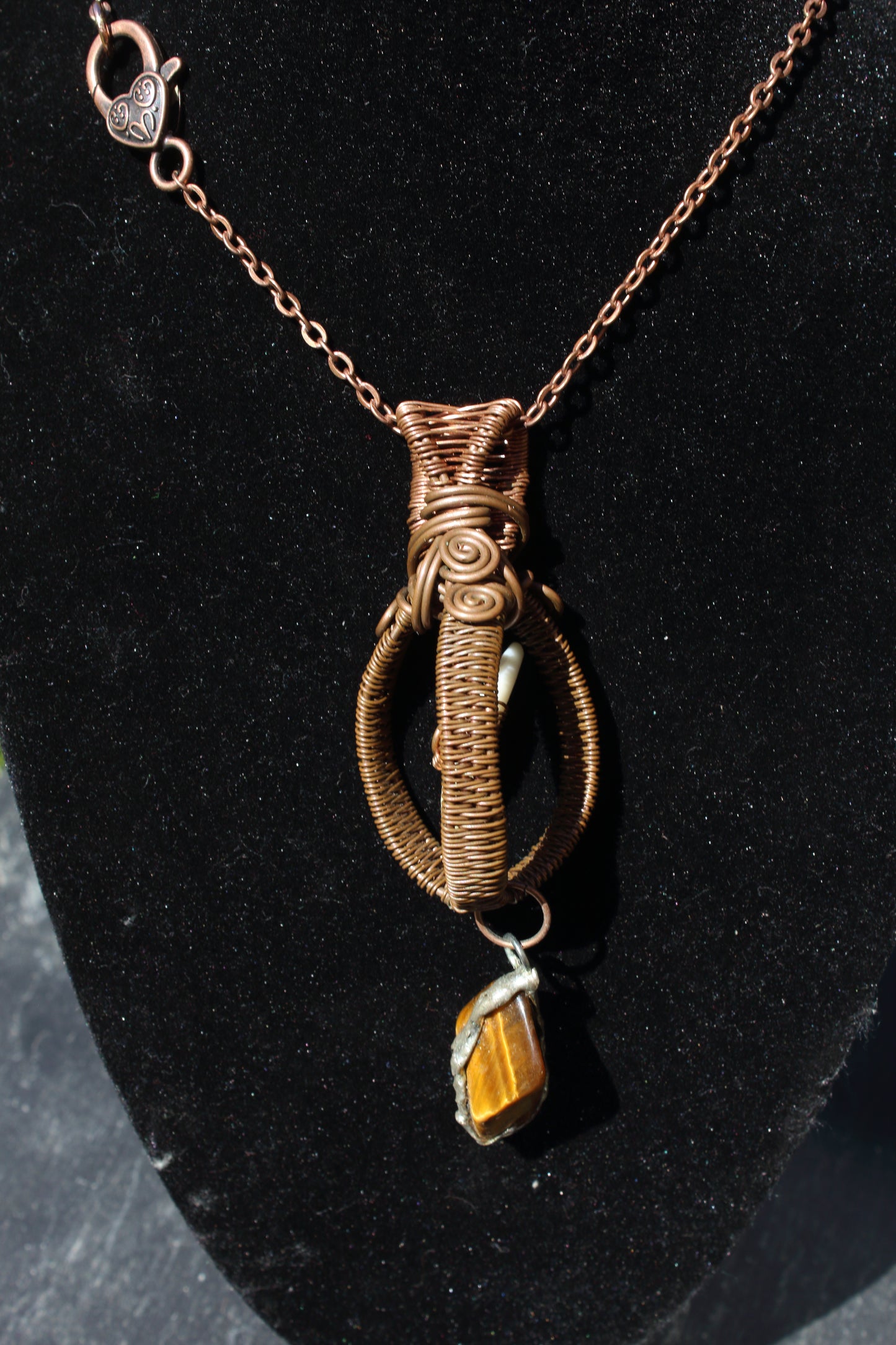 Caged Foxtooth and Tiger's Eye Pendant