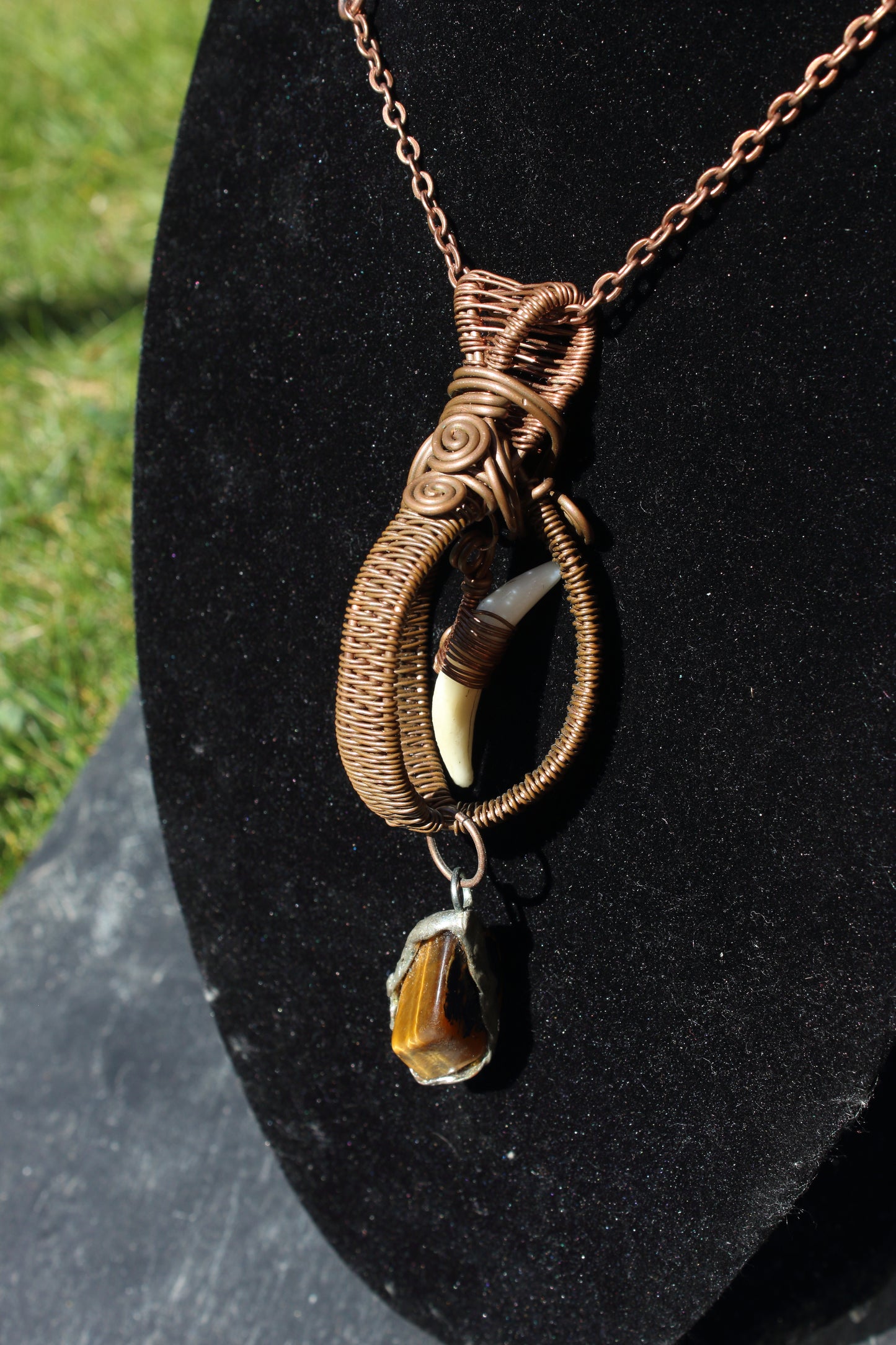 Caged Foxtooth and Tiger's Eye Pendant