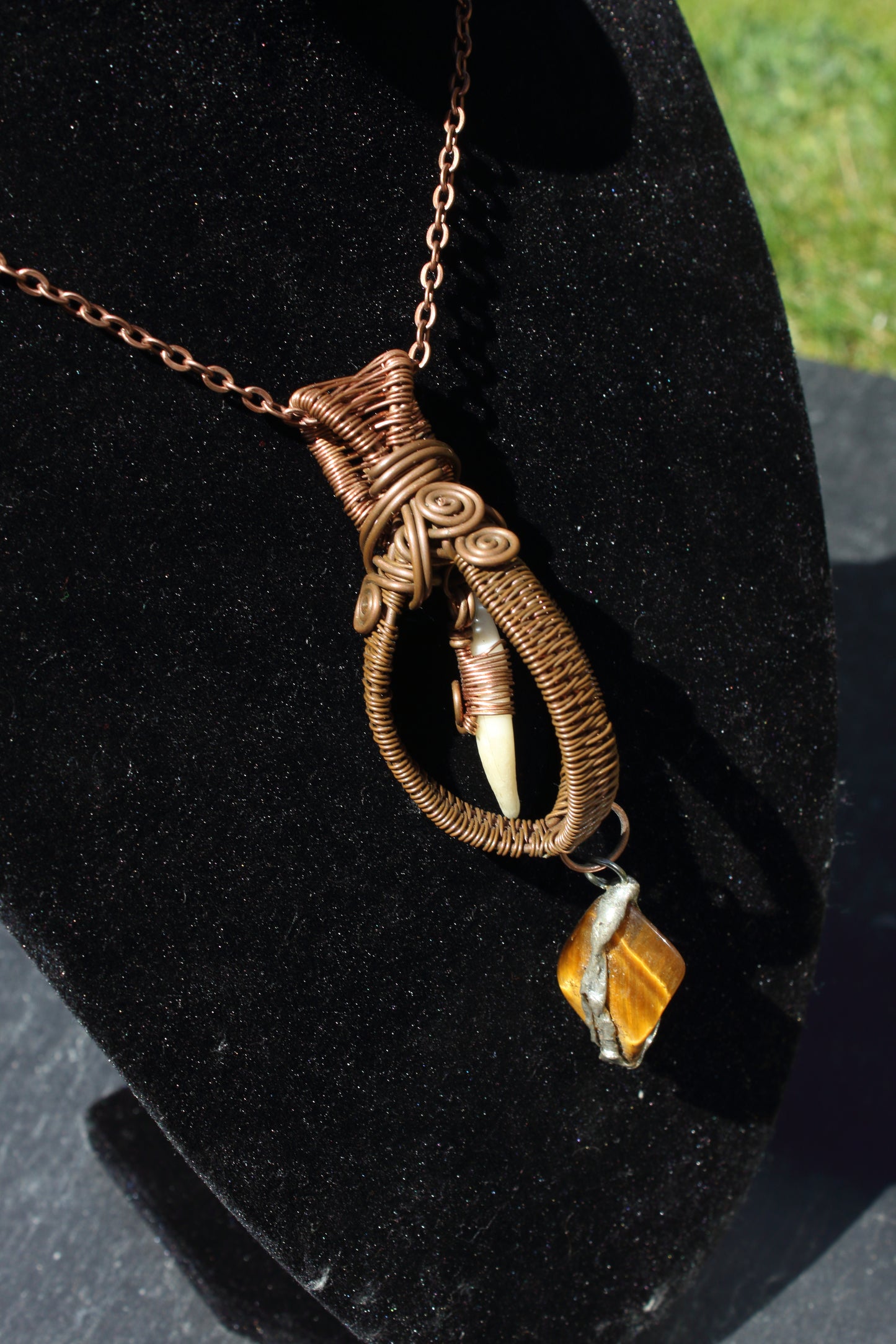 Caged Foxtooth and Tiger's Eye Pendant