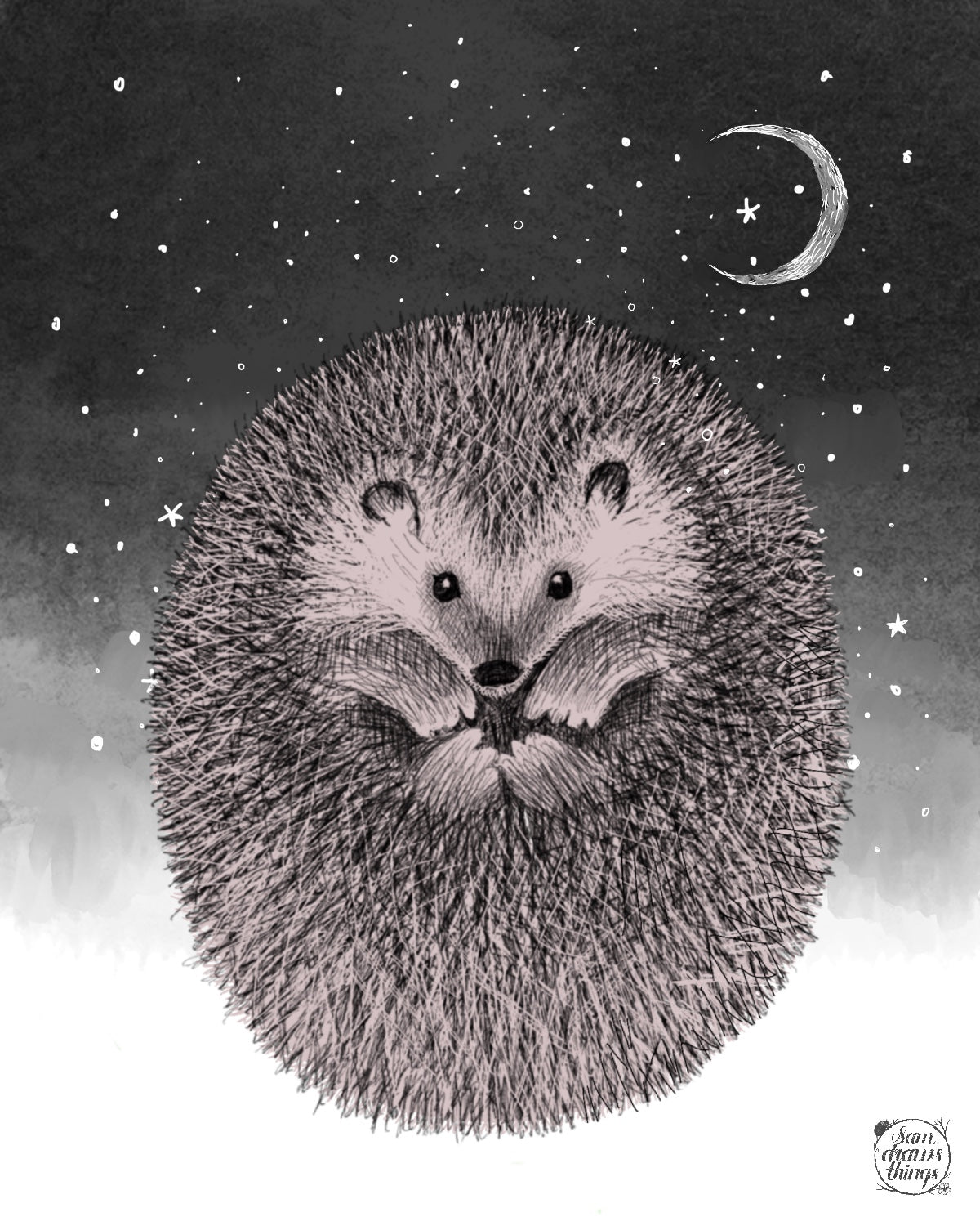 A magical illustration of a hedgehog by green witch Sam Goodlet
